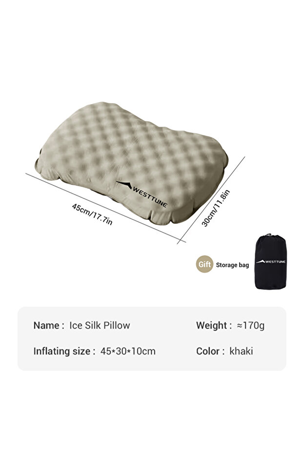 Khaki WESTTUNE Camping Inflatable Pillow Portable Compressible Folding Ice Sillky Pillow Outdoor Tra