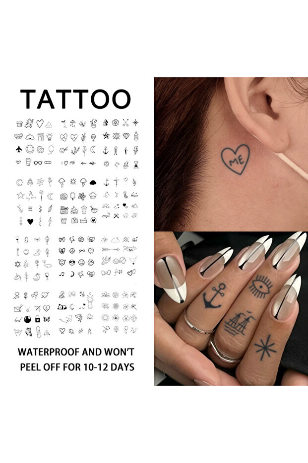 All of 12Pcs Small Minimalist Pattern Herbal Temporary Tattoo Stickers, Long-lasting Waterproof for