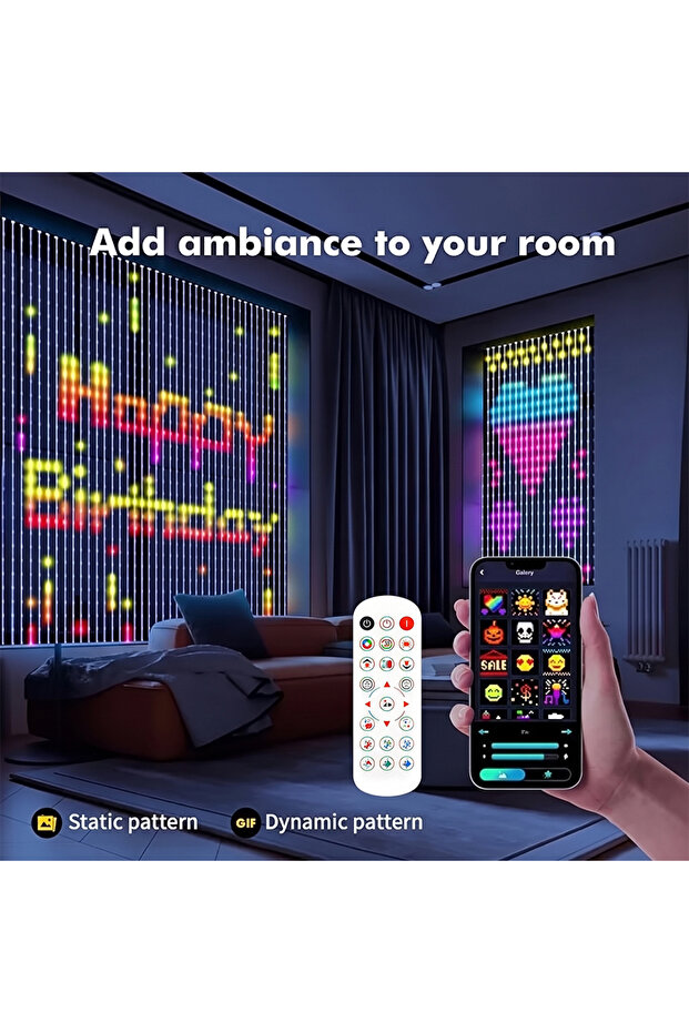 USB 1.6x1.6m Smart LED Curtain Light APP Control RGB Dimmable DIY Pattern Music Ambient Lighting For