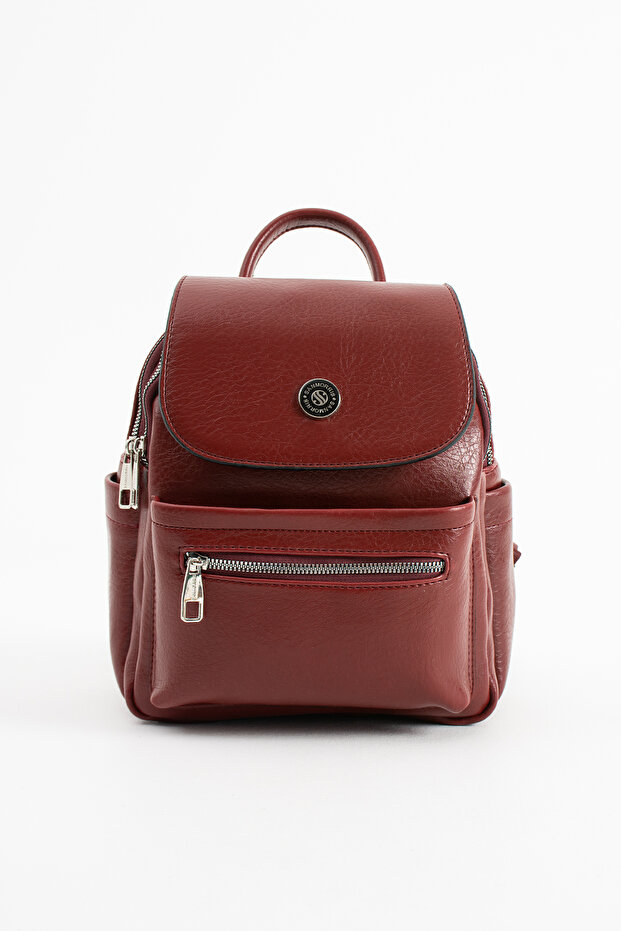 Women's Faux Leather, Medium Size Multi-Compartment, Zippered, Stylish and Convenient Backpack, Burgundy