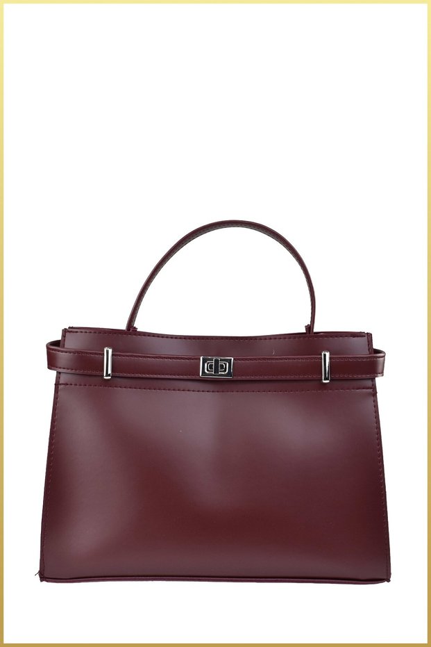 Women's Front Lock Detailed Hand and Shoulder Bag-Burgundy