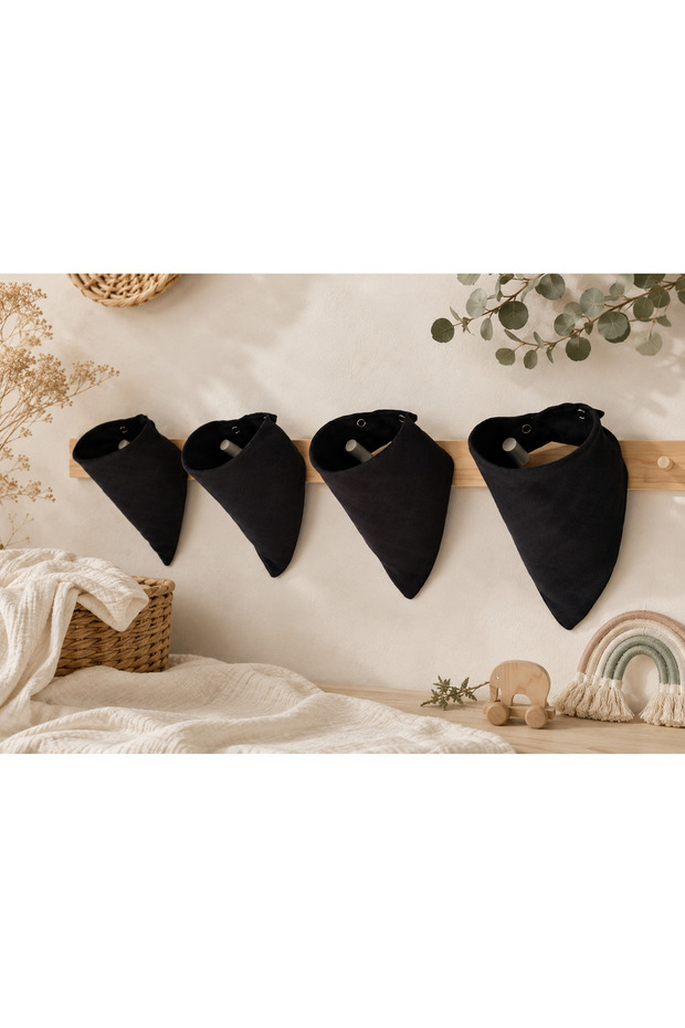 4 Pieces Black 100% Organic Cotton Double Layer Muslin Baby Scarf & Drool Bib with Two Snaps