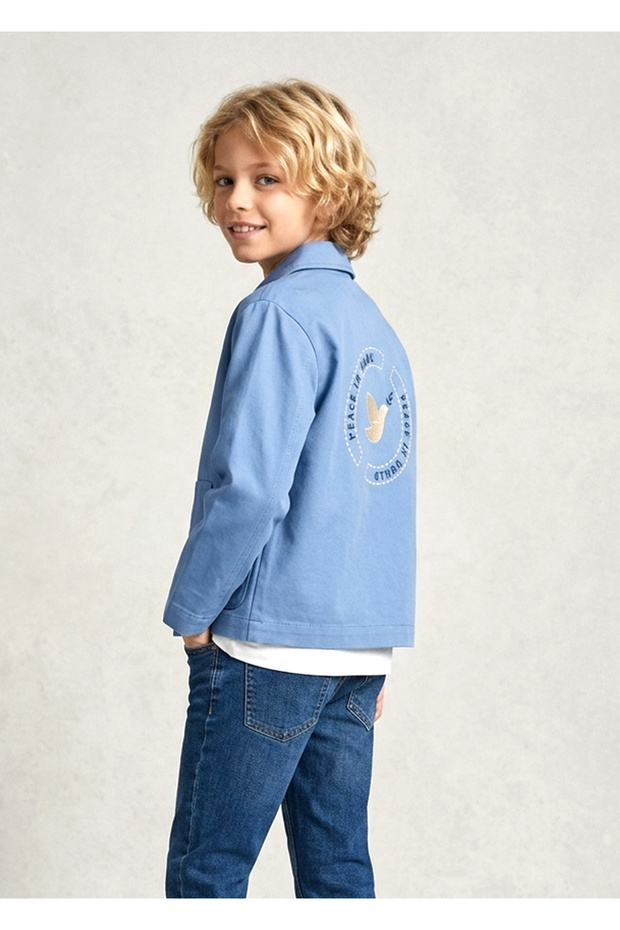 Organic Back Printed Blue Winter Boy's Jacket