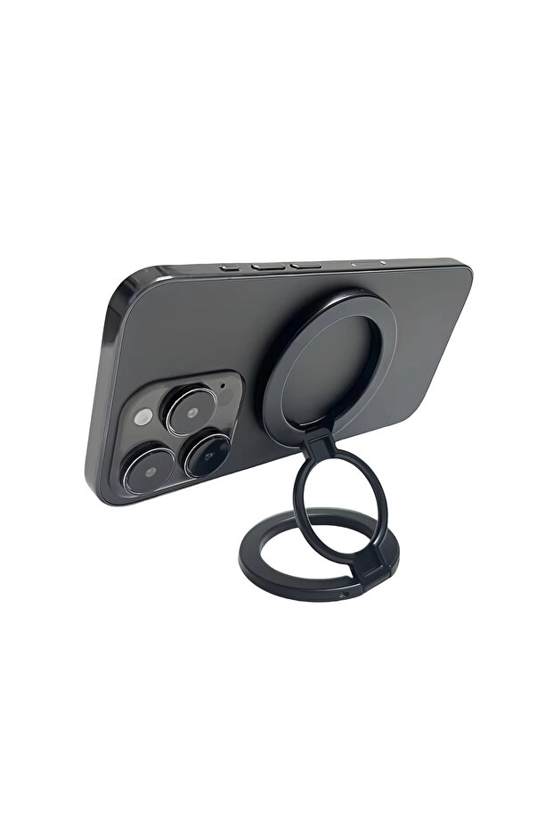 black Dual Magnetic Phone Holder Stand 360° Rotating Foldable For MagSafe Mount Portable Desktop & C