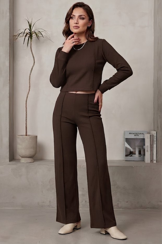 Brown Knitted Premium Pants Set