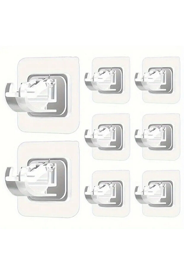 8pcs Self Adhesive Curtain Rod Holder, Adjustable Rod Bracket, Curtain Hook, No Drill and Nail Free
