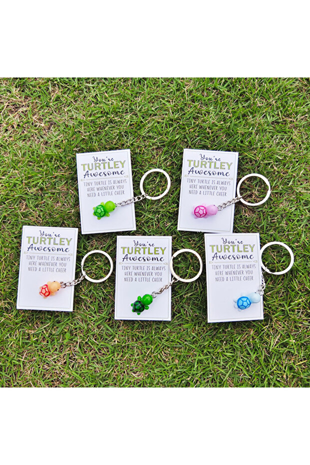 5 turtles 5 cards MULTI 10 Items Mini Turtle Hug Cards Key Ring with Inspirational 'You're Turtley A