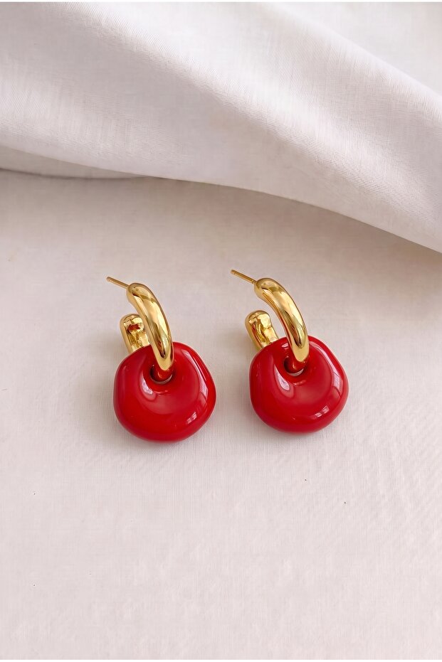 Red Enamel Two Piece Design Women's Earrings