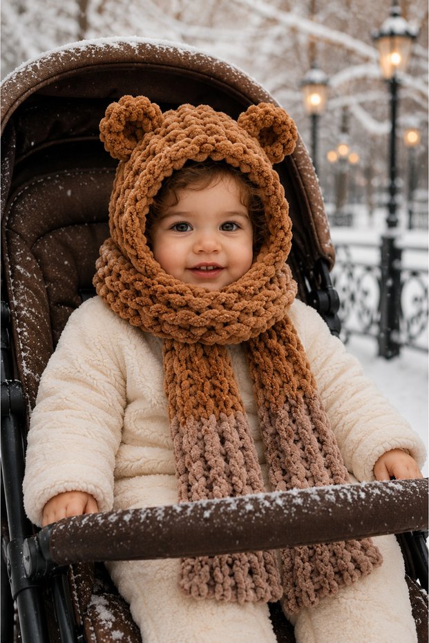 Children's Balaclava Scarf Beanie Set Premium Design 1-3 Years