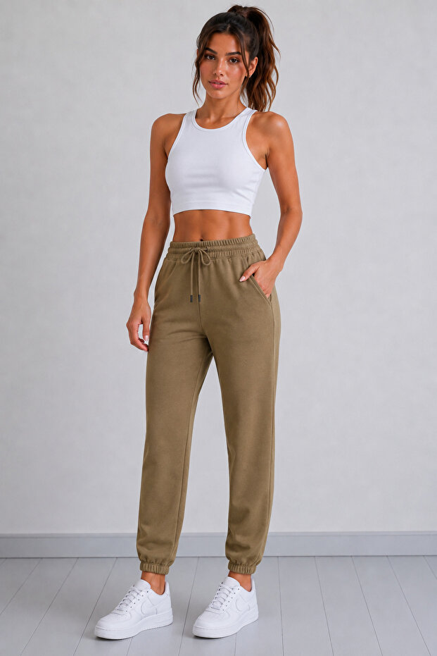 Plain Model Elasticated Cuffed Combed Cotton Sweatpants