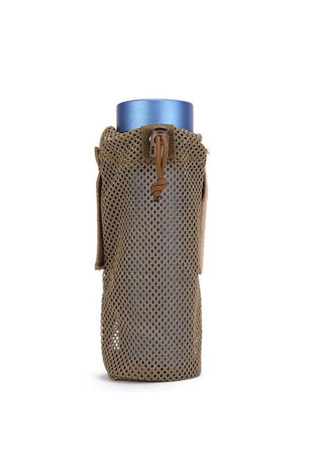 tan Outdoor Cycling Water Bottle Pouch Tactical Molle Holder Storage Bag Foldable Mesh Water Bottle