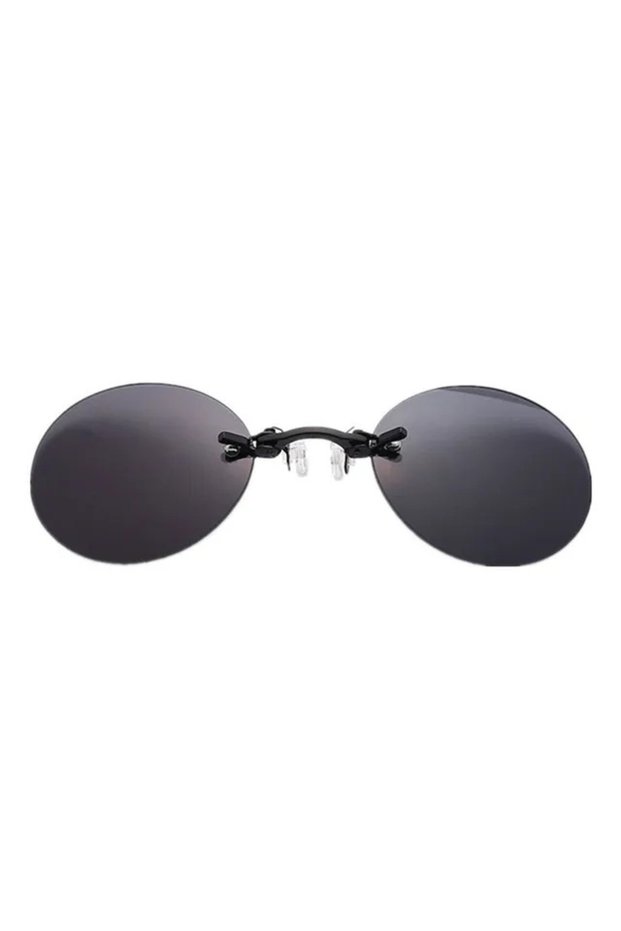 black black Clip On Nose Glasses Round Rimless Matrix Morpheus Sunglasses Mini Frameless Vintage Men
