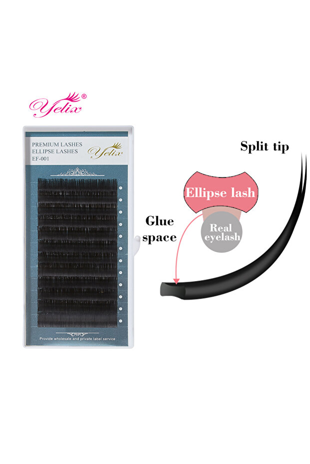 11mm 0.20mm CC Yelix Ellipse Flat Eyelash Extension Soft Cashmere Lashes Split-tips Mix Lash Extensi