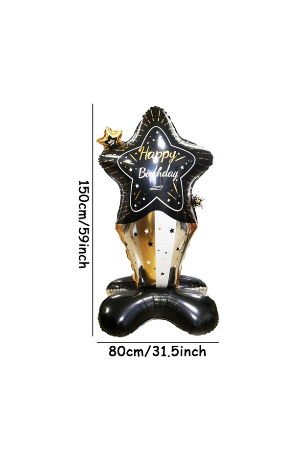 Other Style A 1pc Black Gold Large Stand Happy Birthday Gift Box Balloons Birthday Standing Balloon
