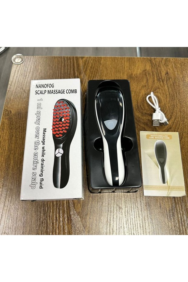 black Electric Spray Massage Comb Hair Growth Vibration Head Massager Brush LED Anti Hair Loss Scalp
