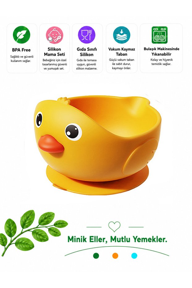 Premium Safe Baby and Child Vacuum Silicone Feeding Bowl with Yellow Duck Figure, (9+ Months)