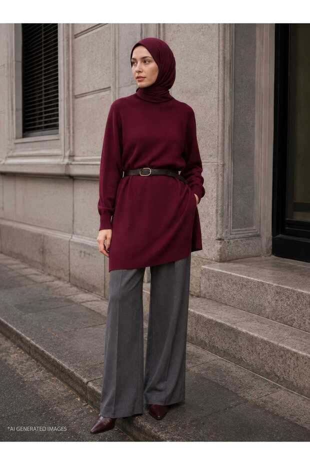Crew Neck Long Knitwear Tunic - Murdum -