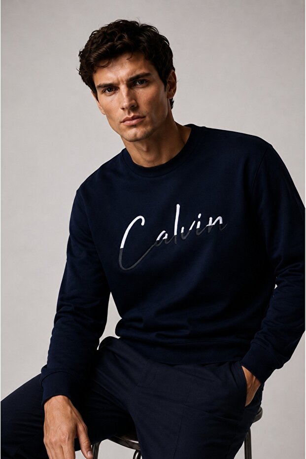 Logo Crew Neck 100% Organic Cotton Men's Sweat K10k108603 Beh Black