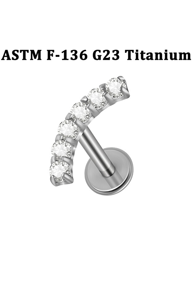 Ears 1.2X8mm Earrings 1PC E 1PC Arc 3/4/6 CZ Opal Lip Stud Implant Titanium Inlaid Round Zirconia La