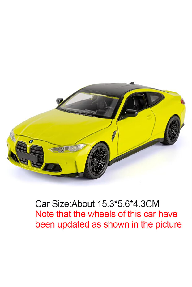 نموذج سيارة M4 320I معدني مصبوب بالقالب، مقياس 1:32، أصفر، أبواب قابلة للفتح، صوت وضوء، سحب للخلف، لعبة محاكاة