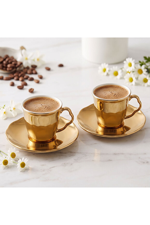 Stellar Gold 4 Piece Turkish Coffee Cup Set for 2 People 90 ml
