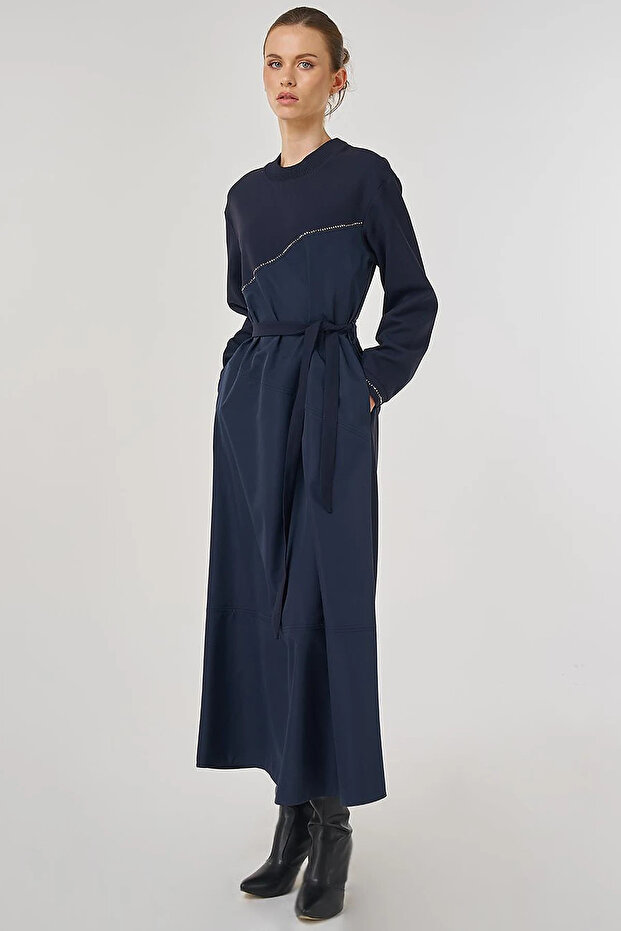 Maxi Dress with Stitching Detail Dark Navy Blue