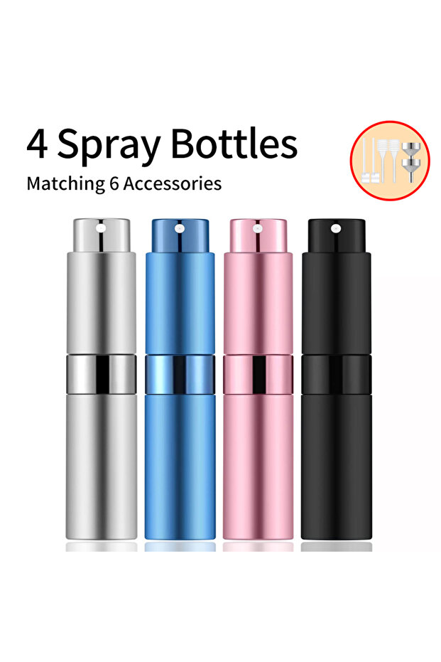 Glass 8ml Pink 4PCS+6 Accessories Perfume Atomizer Refillable with 5 Spray Bottles, 2 Aluminum Funn
