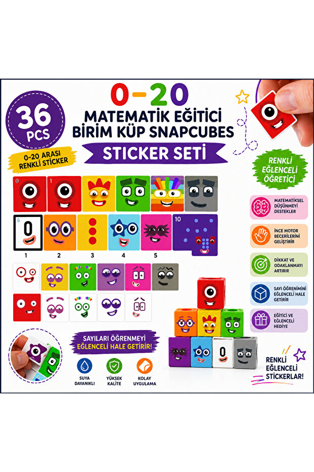 Mathematics Educational Unit Cube Snapcubes /0-20 Sticker 36 Pcs