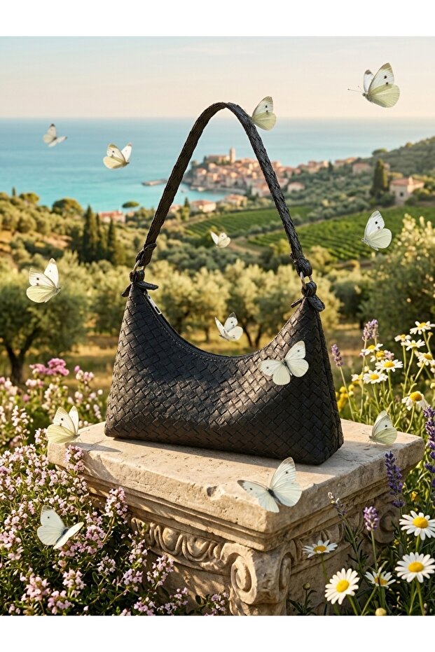 Patterned Anthracite Shoulder Bag