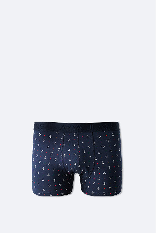 Men's Navy Blue Patterned Cotton Single Regular Fit Boxer A51Y9501