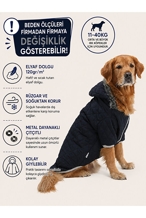 Large Breed Navy Puff Dog Coat-dog Raincoat