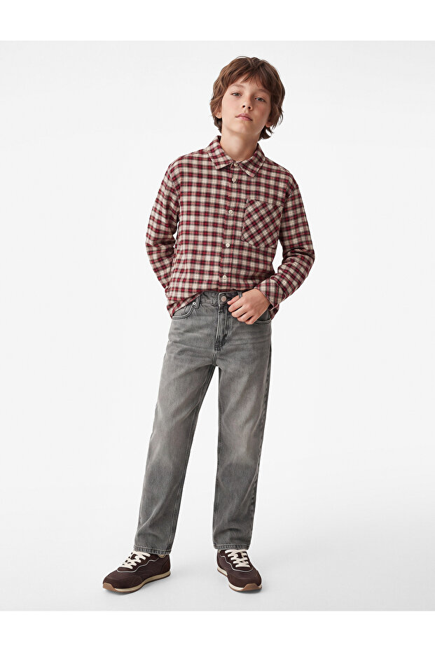 Pocketed Loose Fit Long Sleeve Classic Collar Plaid Shirt