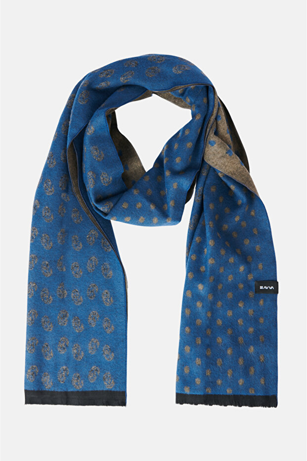 Men's Blue Tassel Patterned Shawl A32Y9410