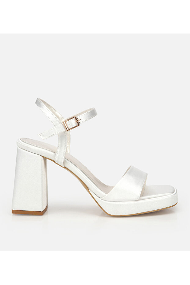 Women's White Single-Strap Thick-Soled Heeled Sandals