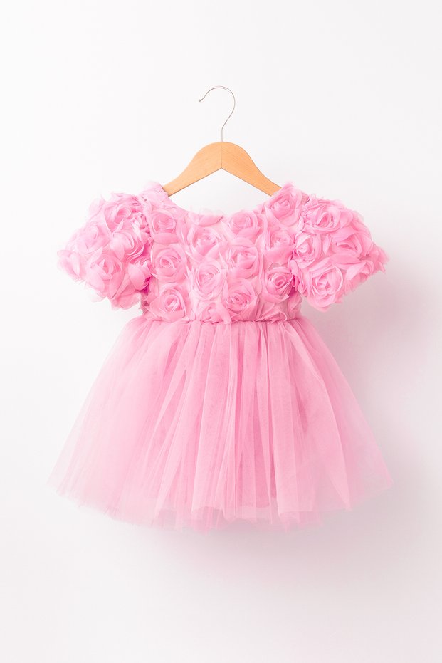 Rosalinda Baby Girl Cotton Lined Fluffy Tulle Tutu Dress with Rose Details