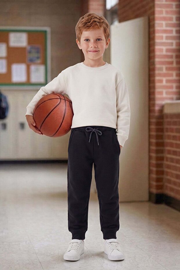 3 İplik Basic Unisex Children's Sweatpants with Elastic Waist