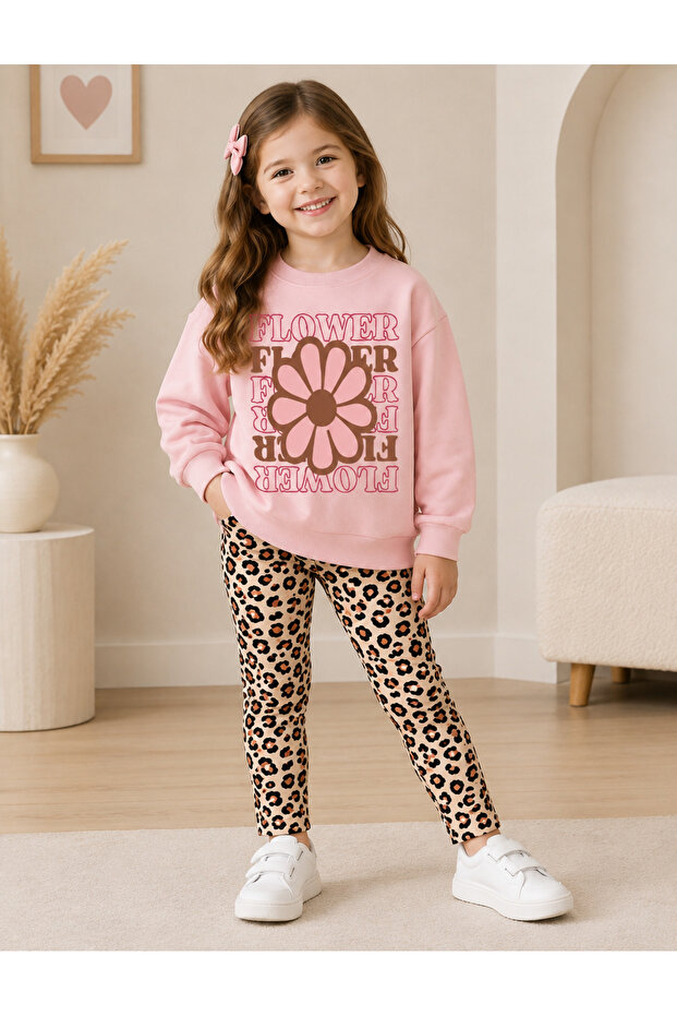 Girl's Bottom Top Set Leopard Flower 100% Cotton