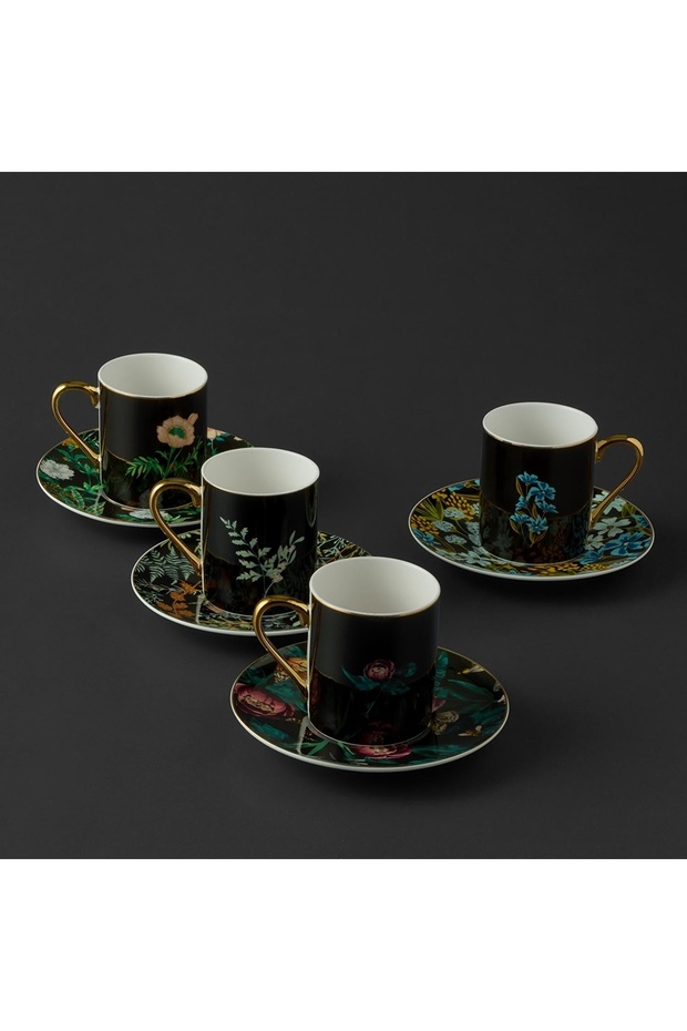 Black Garden Coffee Cup Set for 4 People