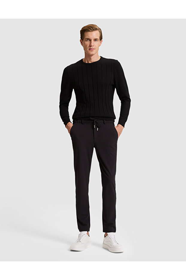 Black Slim Fit Elastic Waistband Jogger Canvas Pants 50317281-Vr046