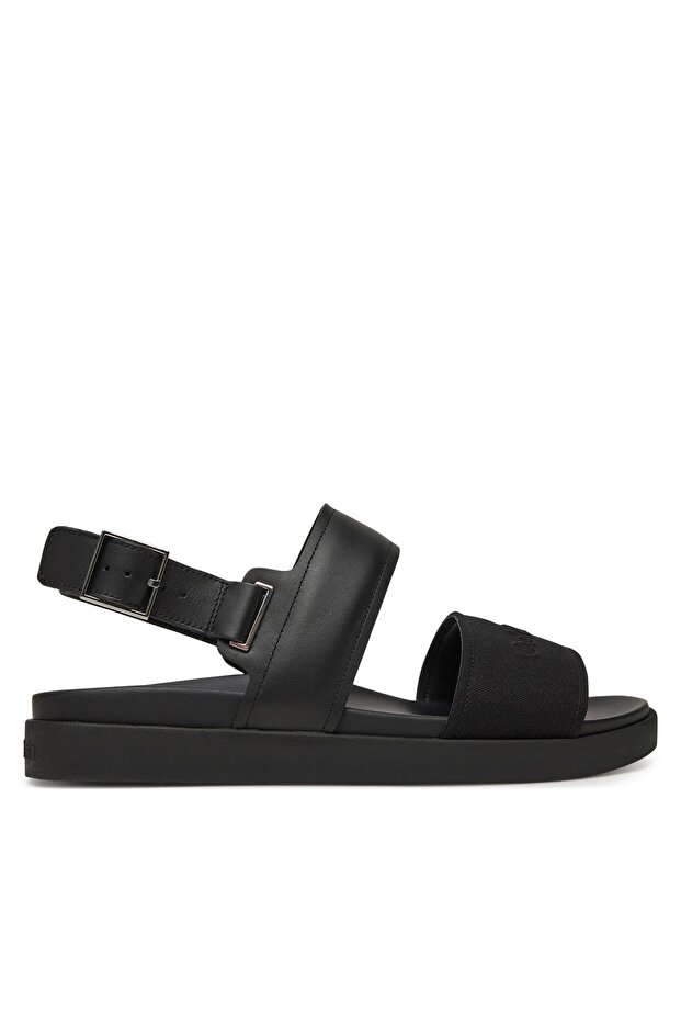 Leather Black Men's Sandals Back Strap W/ Buckle Logo