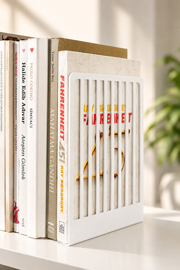 2 Pieces 📕 White Striped 📕 Decorative Metal Book Holder - Shelf Organizer Book Upright Holder Decorative Book Support Desktop Bookshelf Organizer Shelf Book Rest Office Home Study Desk Book Stopper