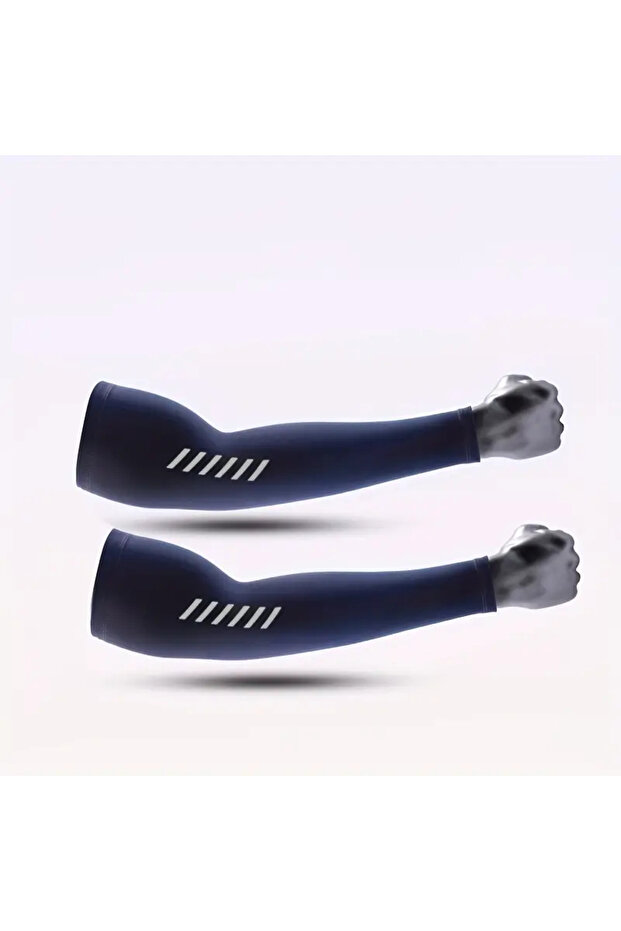 L Dark Blue 1 Pair Men's Lightweight Breathable Cooling Sports Sleeves Ice Silk Fabric Sweat-Absorbe