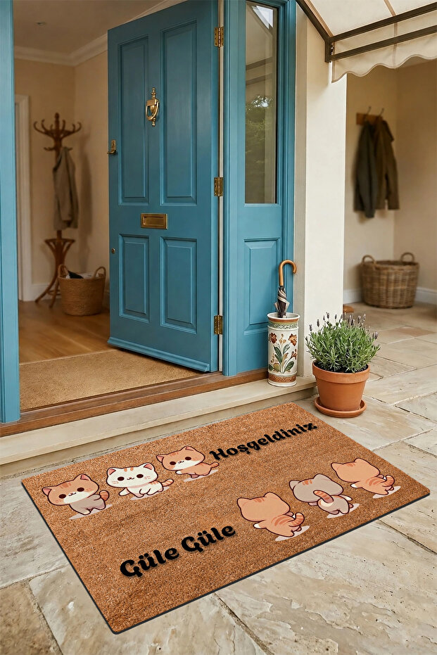 Triple Cute Kittens Welcome and Goodbye Door Mat 45x70cm