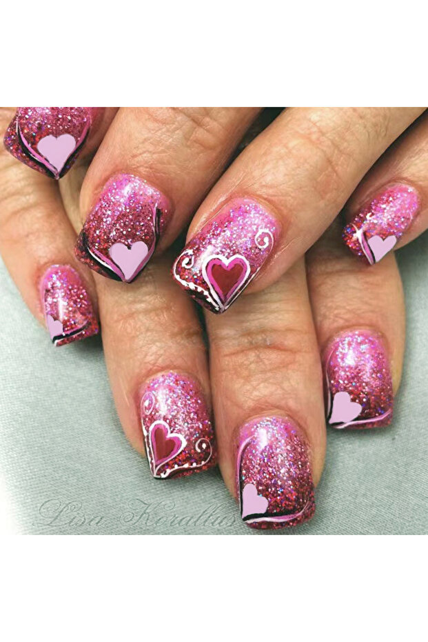 1706 24pcs/set short Medium fake nails square ballet almond nail tips pink beautiful heart for Valen