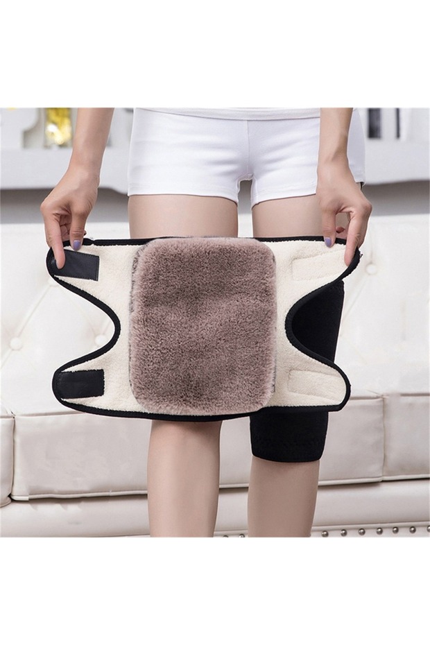 1pc camel 1PC Winter Warm Knee Pad Thickened Plush Two-layer Knee Cover Cold-proof Thermal Adjustab