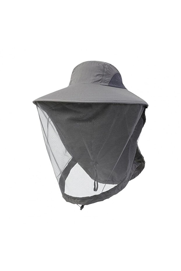 Dark Gray Mosquito Prevention Cap For Fishing Insect Protective Cap Mosquito Head Net Full-Mesh Draw