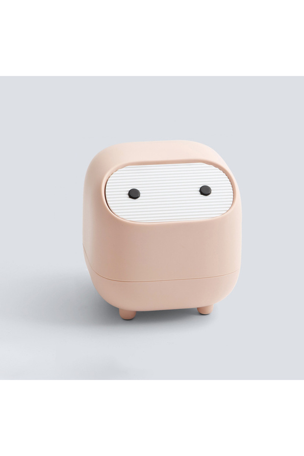 Pink Mini Trash Can with Lid, Cute Ninja Desktop Trash Cans, Small Trash Can Office Plastic Garbage