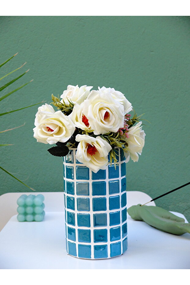Handmade Mosaic Cylinder Vase | Ceramic Material Modern Decor