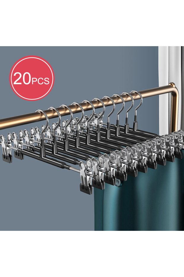 black 20pcs Wardrobe Home Clothes Drying Rack Skirt Clip Seamless Stainless Steel Pants Clip Pants