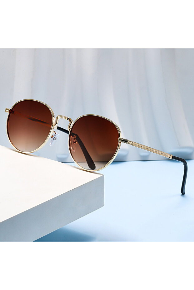 Brown Metal Elliptical Frame Sunglasses For Women, Small Frame, Retro Trend, Fashionable, High-end S
